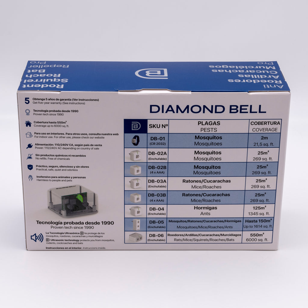 Repelente Anti Ratones Cucarachas Murcielagos PRO Diamond Bell DB-06 Blanco
