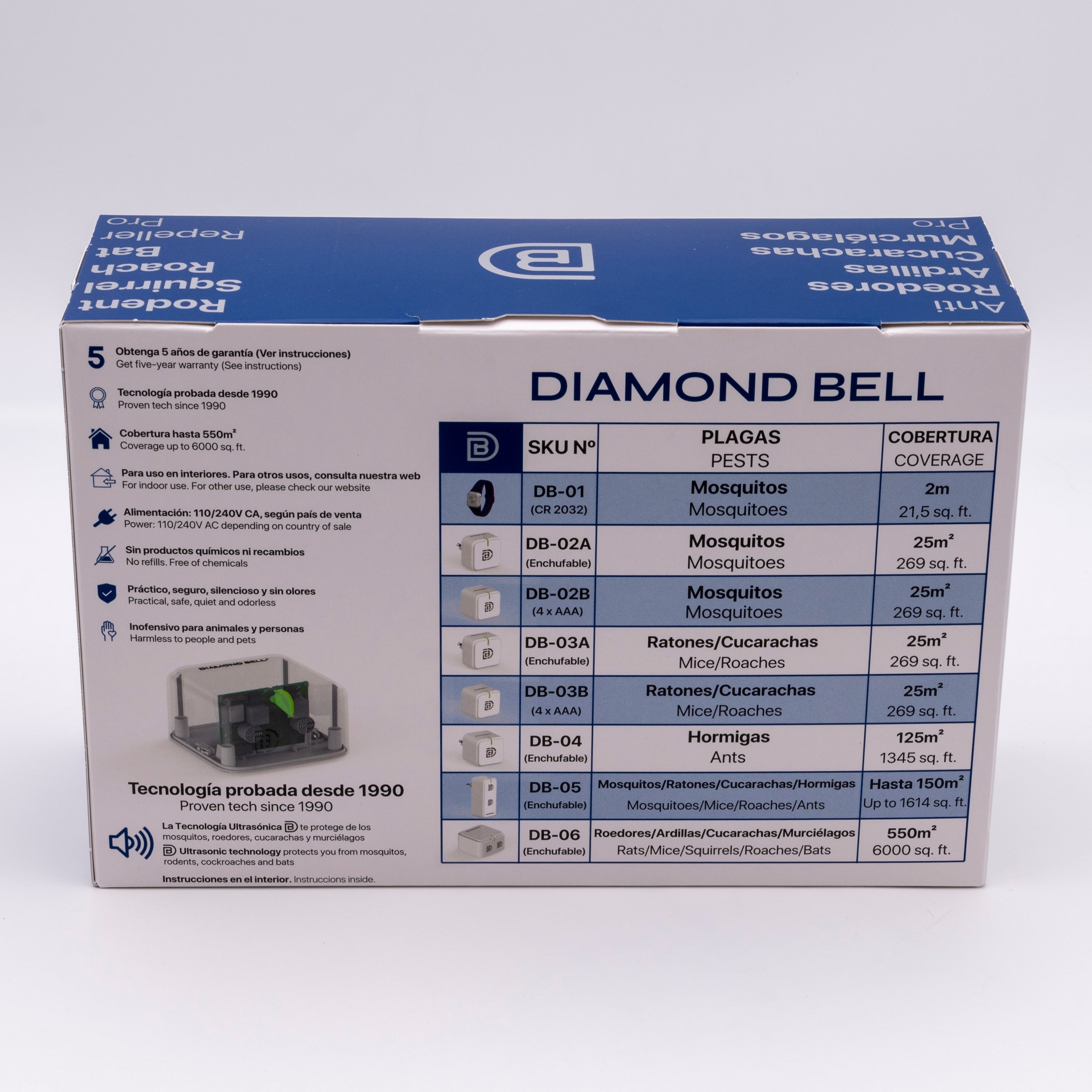 Repelente Anti Ratones Cucarachas Murcielagos PRO Diamond Bell DB-06 Blanco